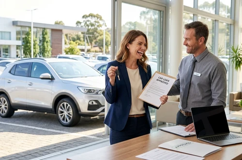 Meridian loan advisor reviewing documents with client